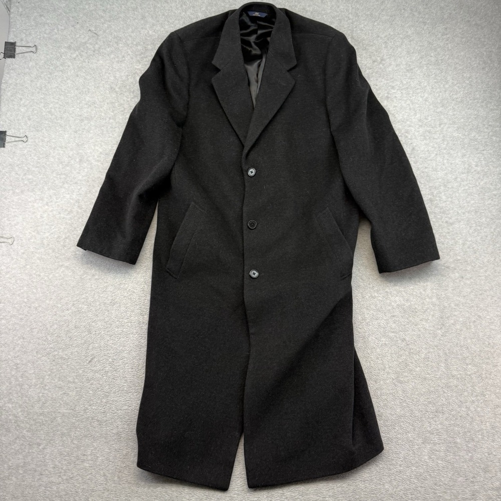 Brooks Brothers 346 Overcoat Mens 44L Wool Cashmere Overcoat Black Trench Coat